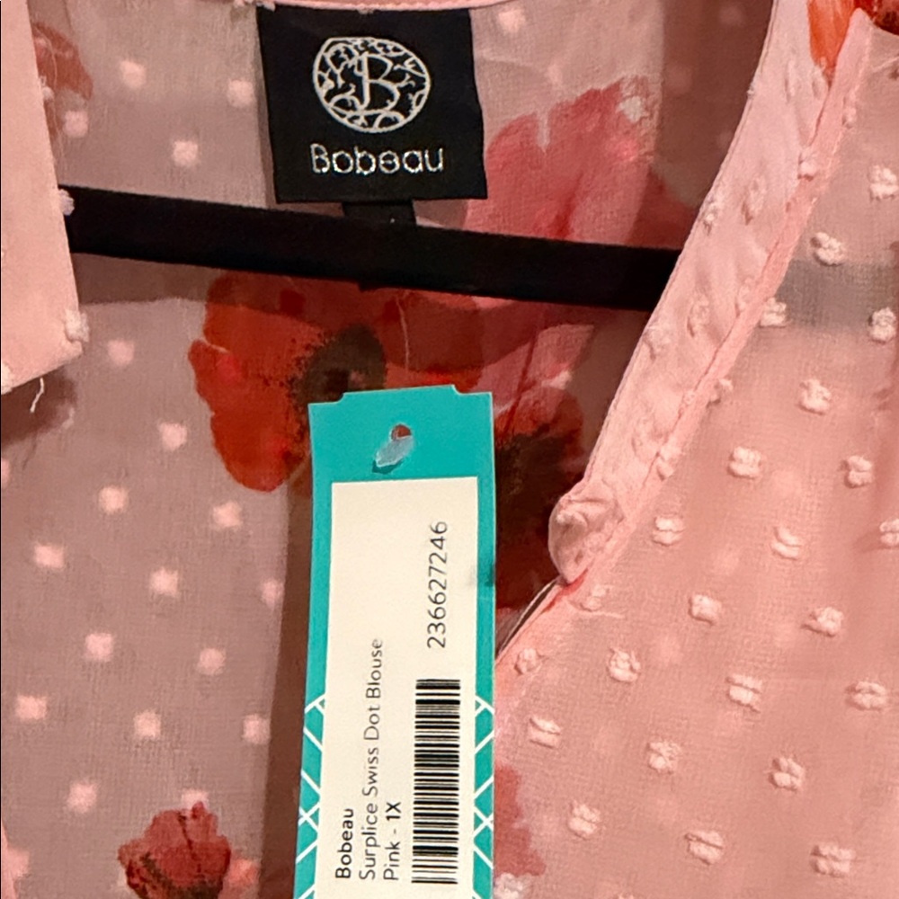 NWT Bobeau Surplice Swiss Dot Blouse in pink - 1X - Picture 4 of 5